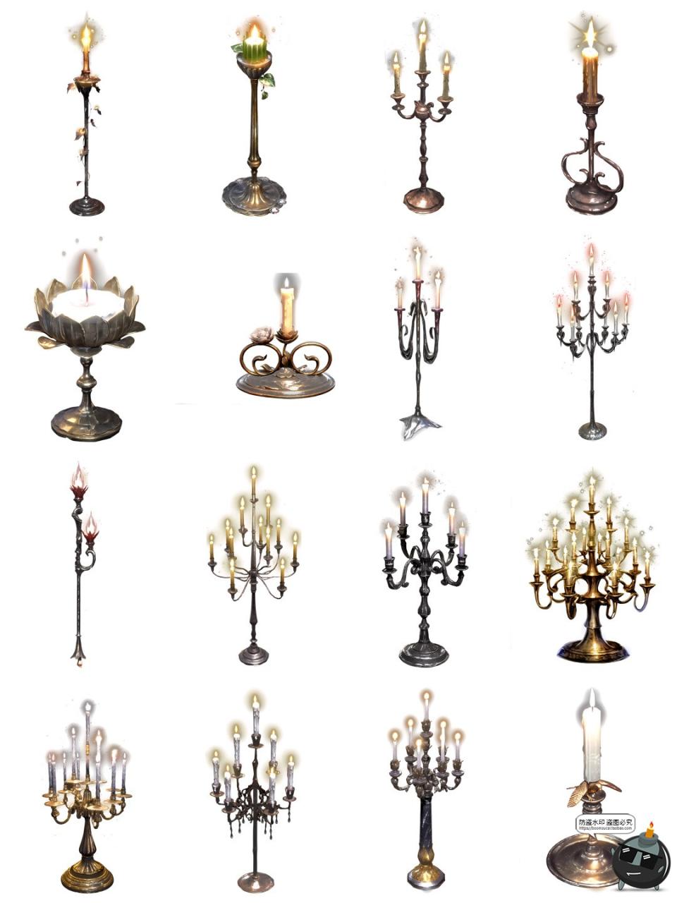 图片[1]-卡通动漫欧式奢华古风蜡烛烛台吊灯宫殿装饰元素图片PNG免抠素材-设计猿