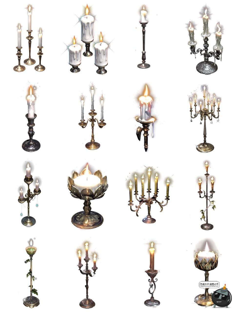 图片[2]-卡通动漫欧式奢华古风蜡烛烛台吊灯宫殿装饰元素图片PNG免抠素材-设计猿