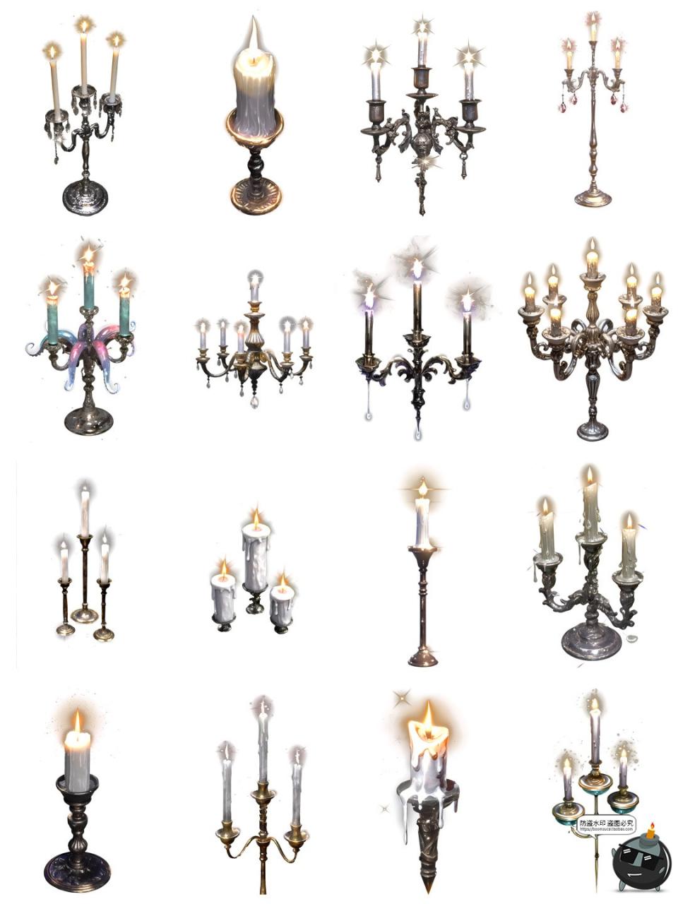 图片[3]-卡通动漫欧式奢华古风蜡烛烛台吊灯宫殿装饰元素图片PNG免抠素材-设计猿