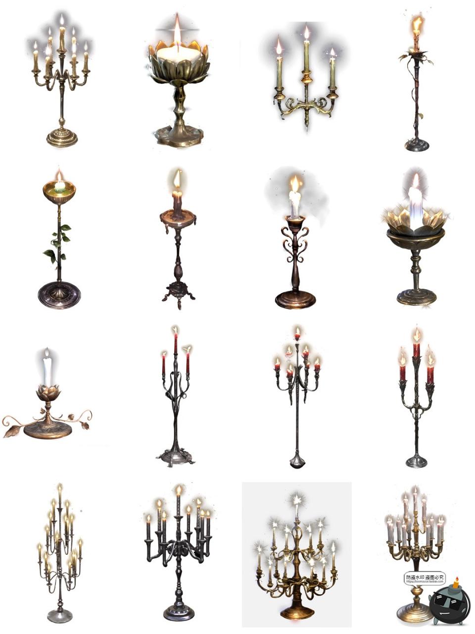 图片[4]-卡通动漫欧式奢华古风蜡烛烛台吊灯宫殿装饰元素图片PNG免抠素材-设计猿