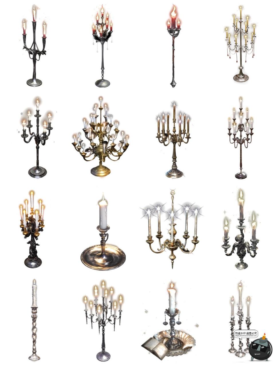 图片[5]-卡通动漫欧式奢华古风蜡烛烛台吊灯宫殿装饰元素图片PNG免抠素材-设计猿