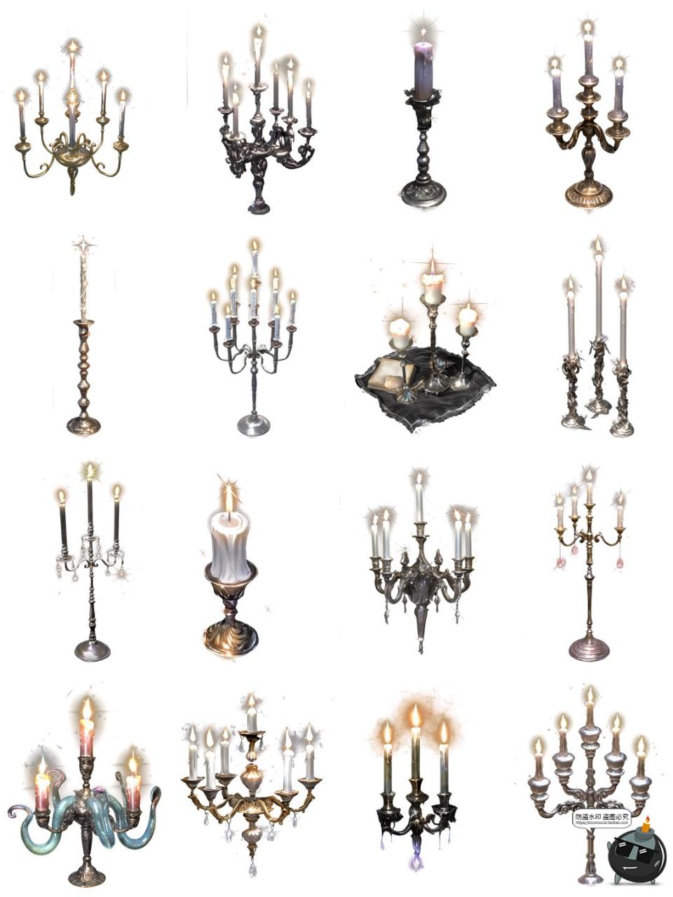 图片[6]-卡通动漫欧式奢华古风蜡烛烛台吊灯宫殿装饰元素图片PNG免抠素材-设计猿