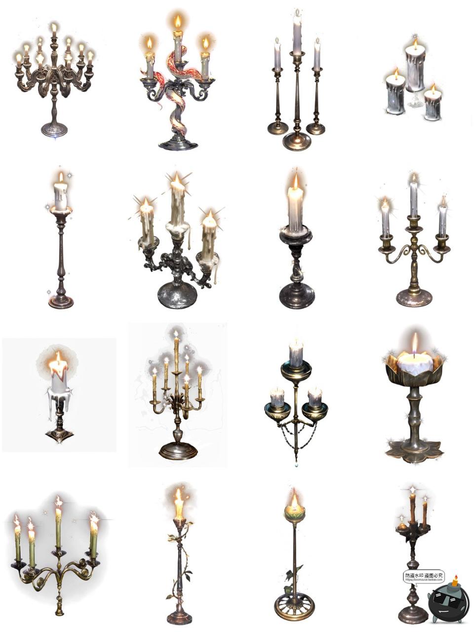 图片[7]-卡通动漫欧式奢华古风蜡烛烛台吊灯宫殿装饰元素图片PNG免抠素材-设计猿