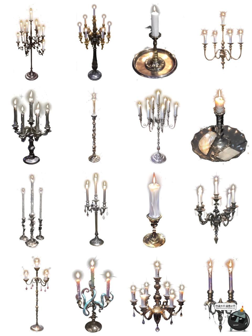图片[8]-卡通动漫欧式奢华古风蜡烛烛台吊灯宫殿装饰元素图片PNG免抠素材-设计猿