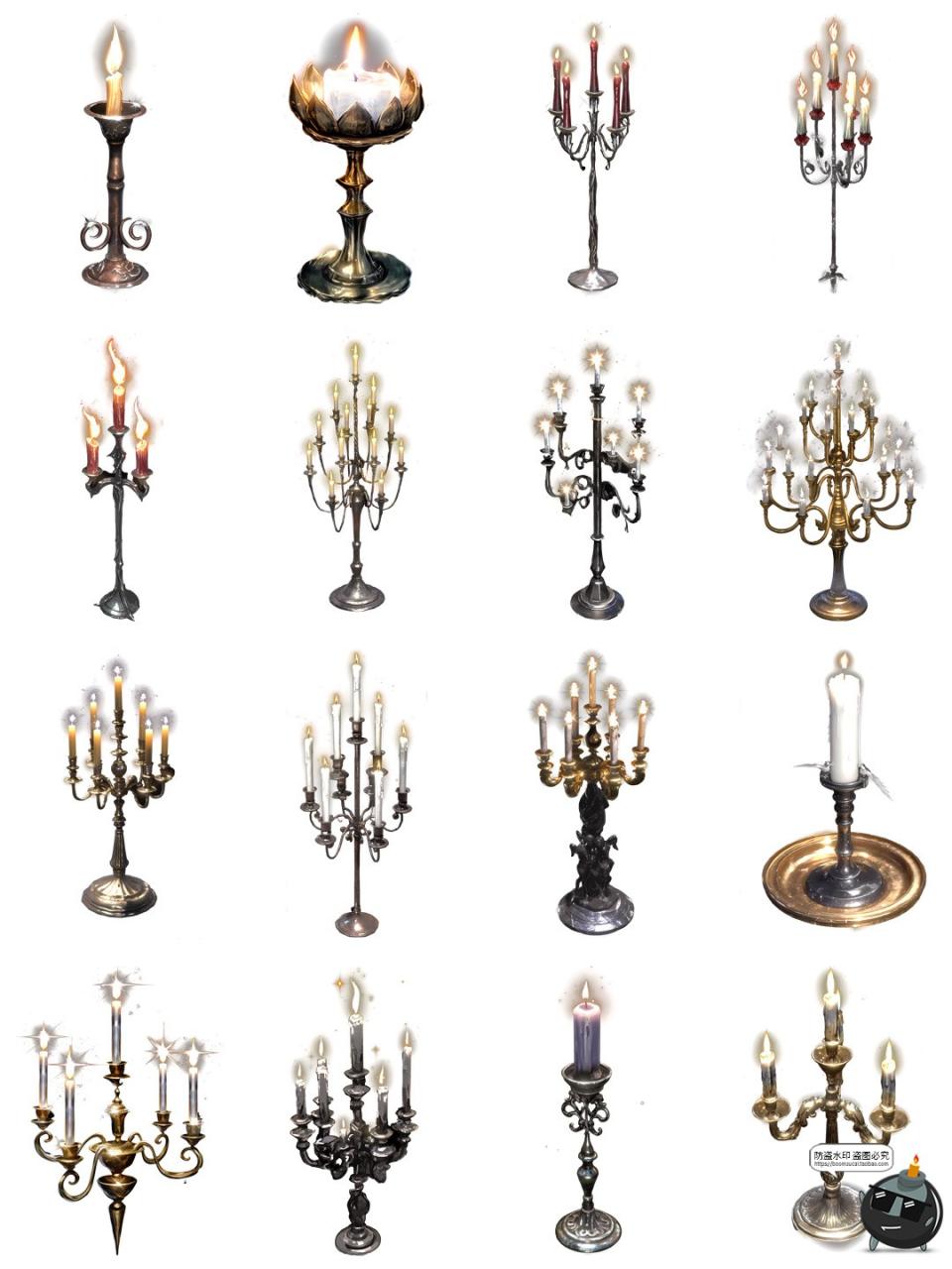 图片[9]-卡通动漫欧式奢华古风蜡烛烛台吊灯宫殿装饰元素图片PNG免抠素材-设计猿