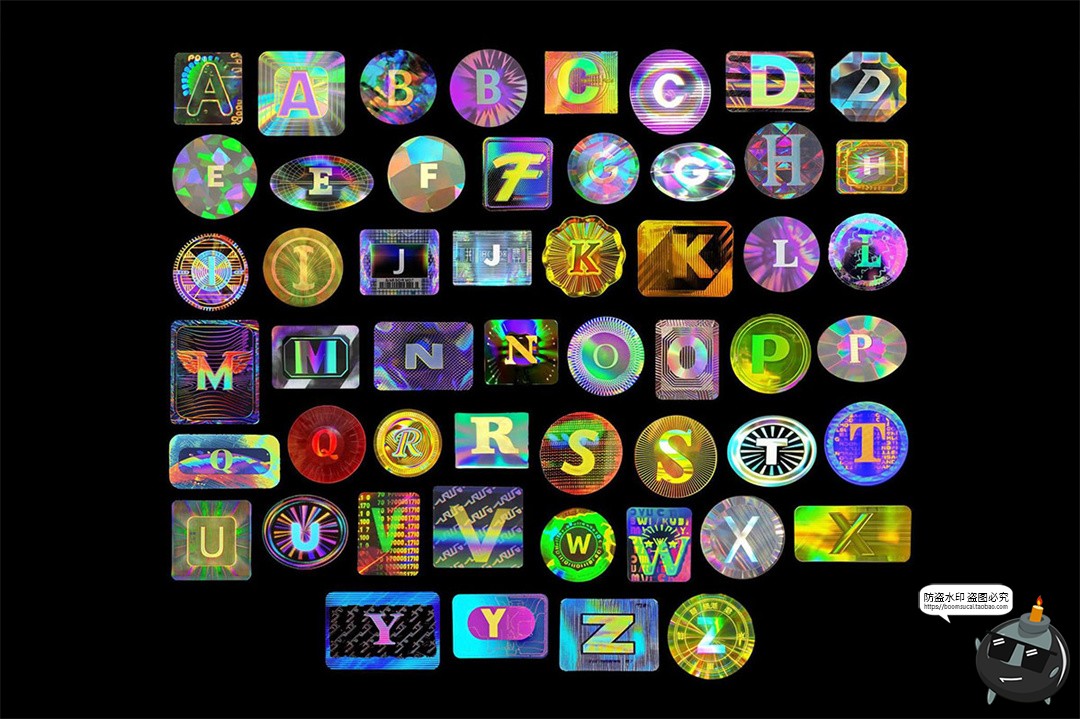 图片[2]-复古全息镭射防伪贴纸英文字母背景纹理装饰元素PNG免扣图片素材-设计猿