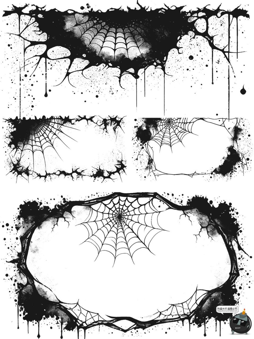 图片[2]-暗黑哥特风蜘蛛网恐怖万圣节鬼屋邪恶边框装饰PNG手账免抠图素材-设计猿