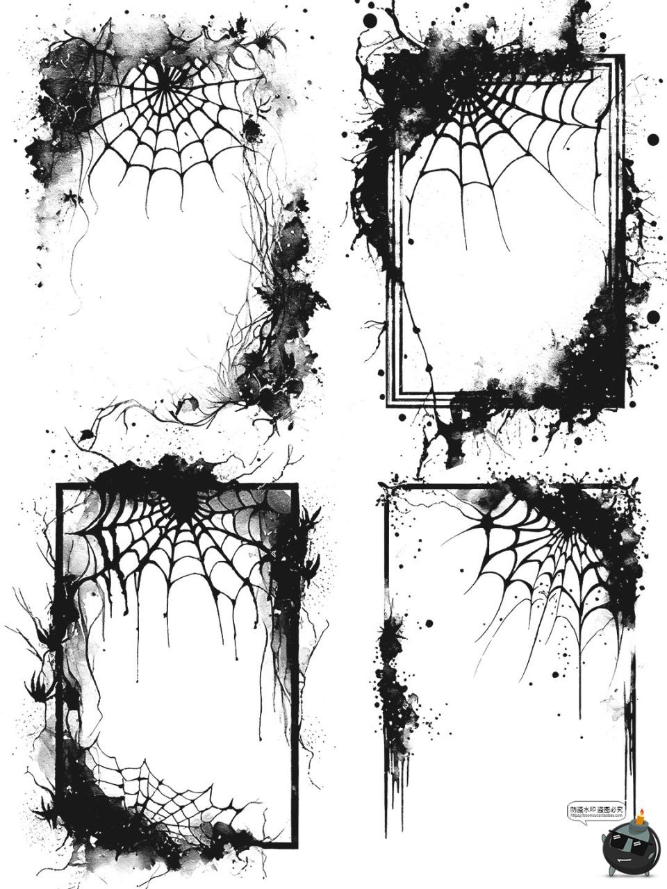 图片[3]-暗黑哥特风蜘蛛网恐怖万圣节鬼屋邪恶边框装饰PNG手账免抠图素材-设计猿