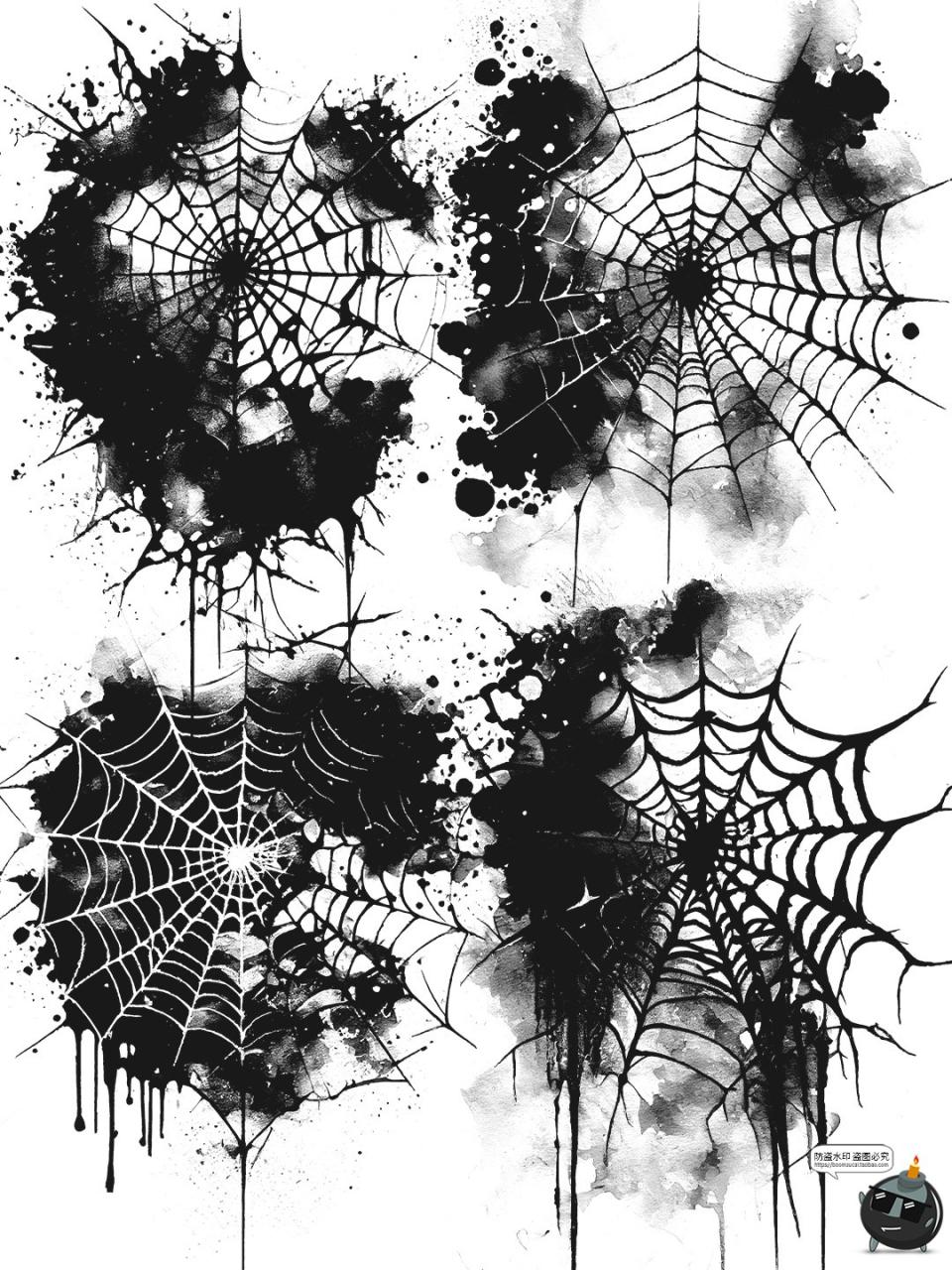 图片[4]-暗黑哥特风蜘蛛网恐怖万圣节鬼屋邪恶边框装饰PNG手账免抠图素材-设计猿