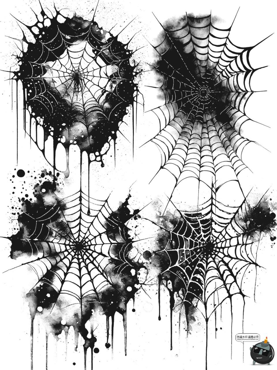 图片[5]-暗黑哥特风蜘蛛网恐怖万圣节鬼屋邪恶边框装饰PNG手账免抠图素材-设计猿
