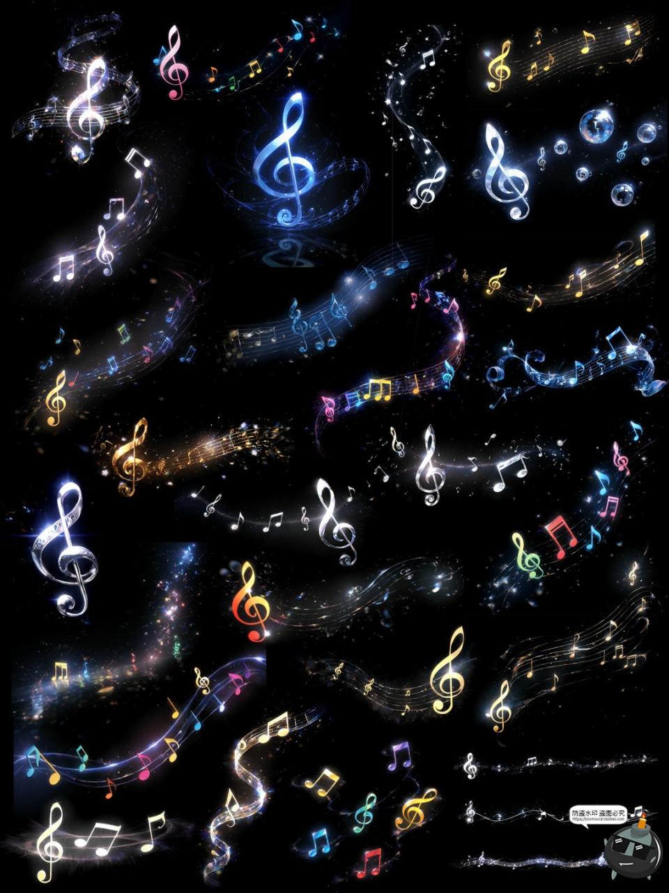 图片[1]-卡通梦幻音符音乐五线乐谱音律特效光效装饰元素手账PNG免抠素材-设计猿