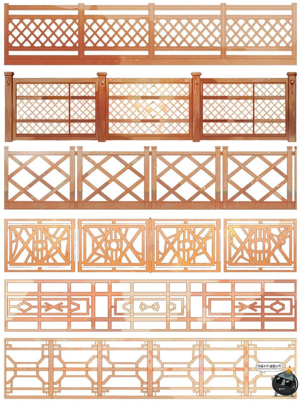 图片[4]-卡通游戏古风木质栏杆围栏雕栏玉砌护栏免抠PNG透明背景装饰素材-设计猿