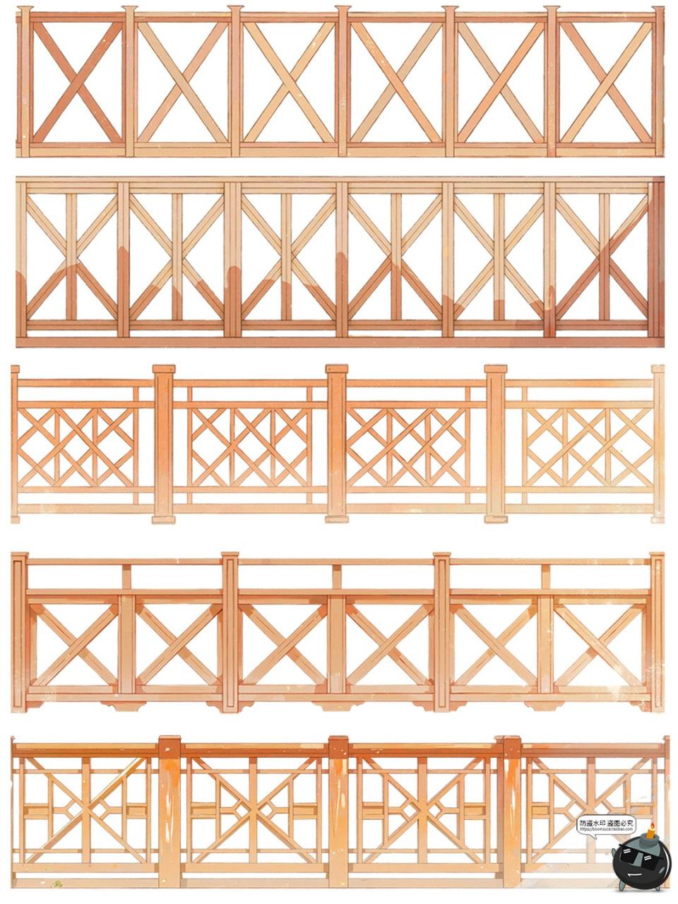图片[5]-卡通游戏古风木质栏杆围栏雕栏玉砌护栏免抠PNG透明背景装饰素材-设计猿