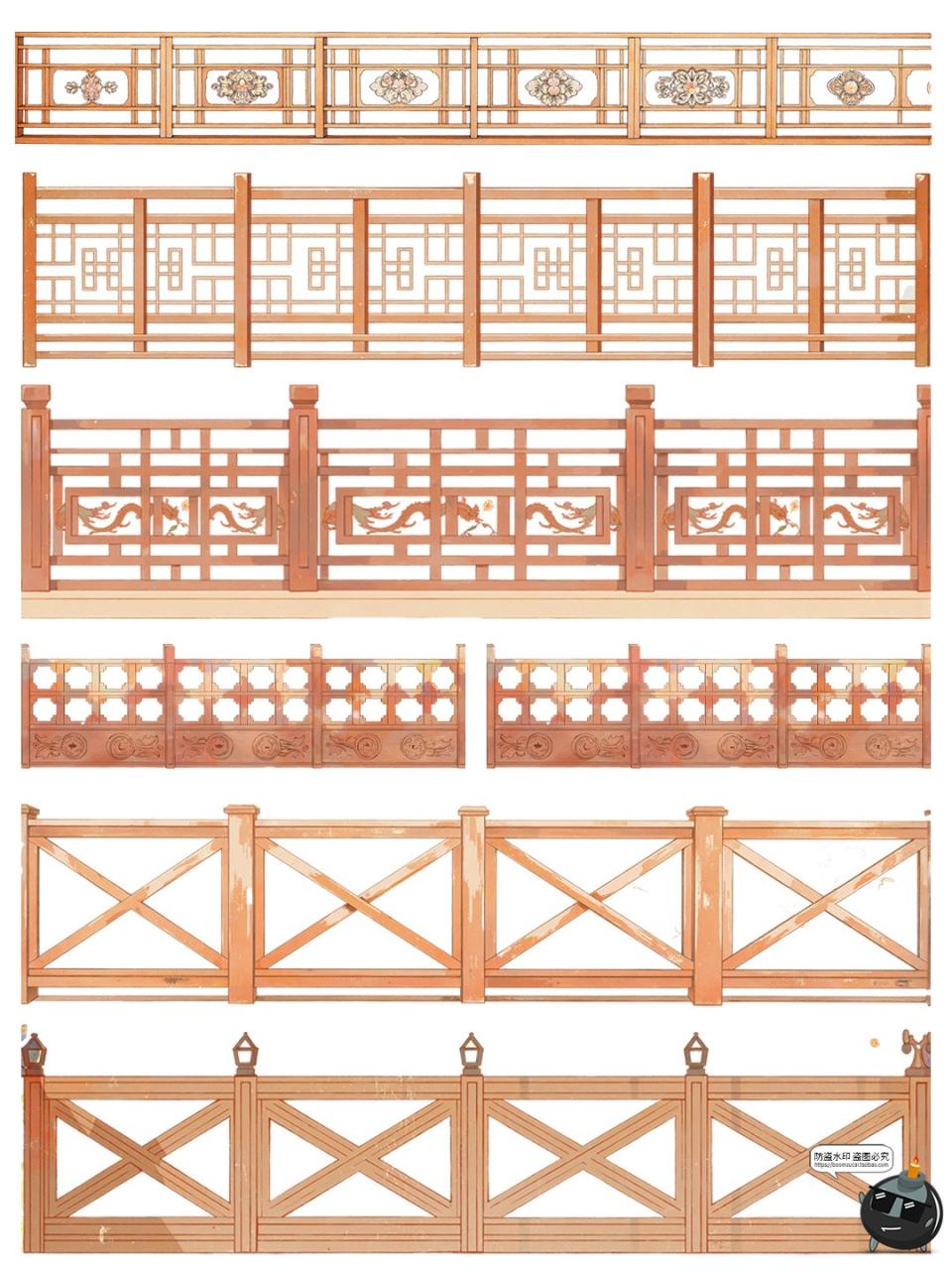 图片[6]-卡通游戏古风木质栏杆围栏雕栏玉砌护栏免抠PNG透明背景装饰素材-设计猿