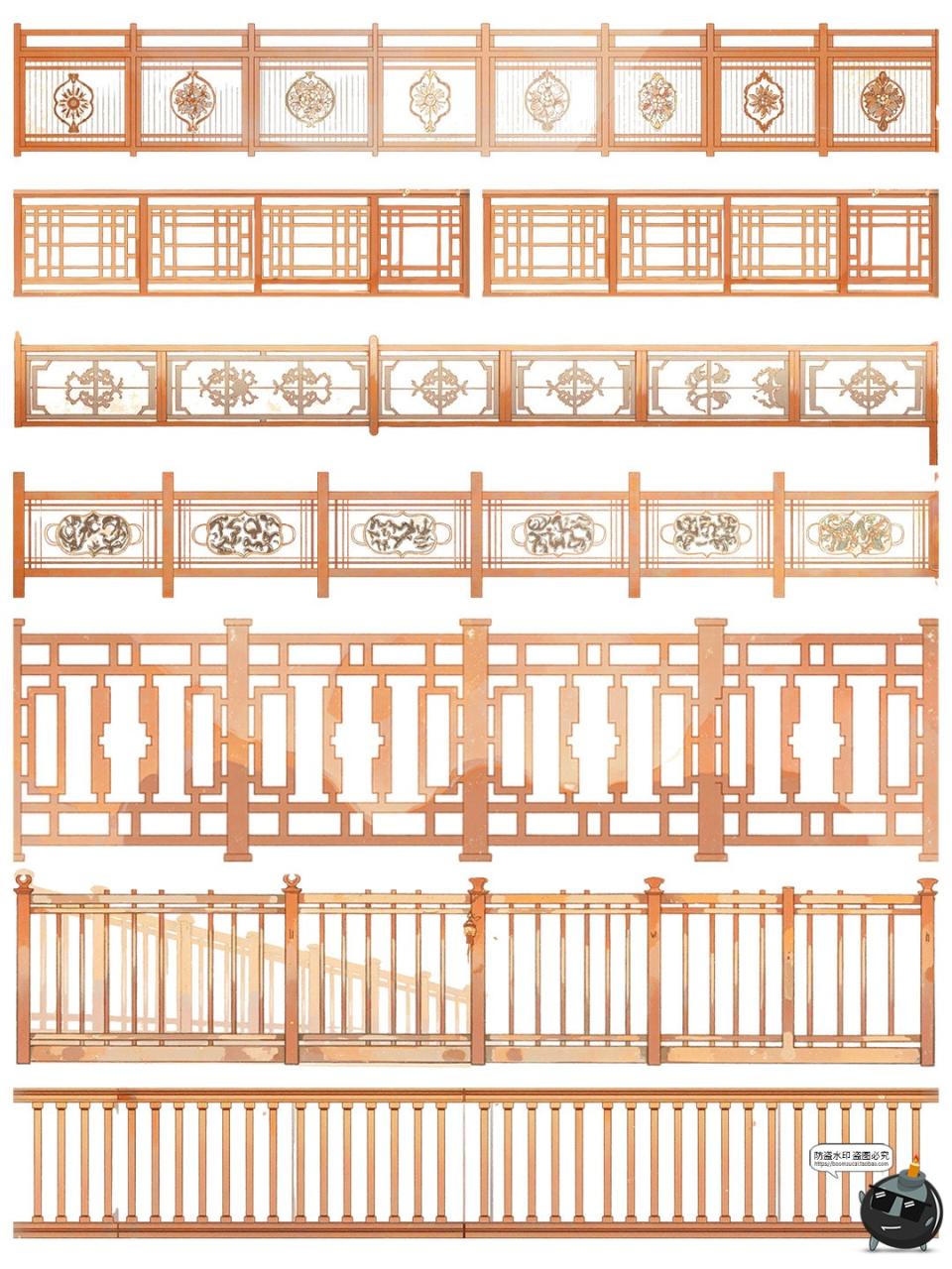 图片[8]-卡通游戏古风木质栏杆围栏雕栏玉砌护栏免抠PNG透明背景装饰素材-设计猿