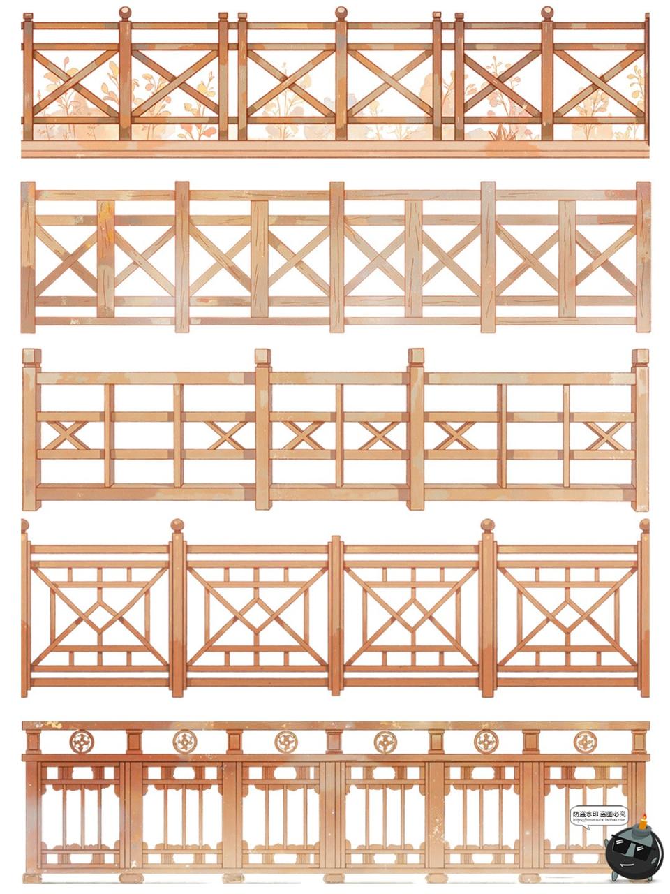 图片[9]-卡通游戏古风木质栏杆围栏雕栏玉砌护栏免抠PNG透明背景装饰素材-设计猿