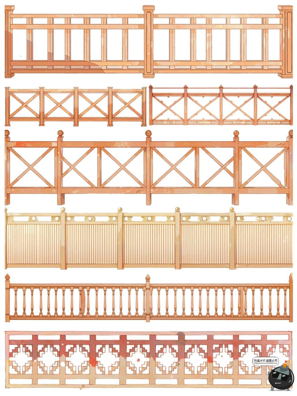 图片[10]-卡通游戏古风木质栏杆围栏雕栏玉砌护栏免抠PNG透明背景装饰素材-设计猿