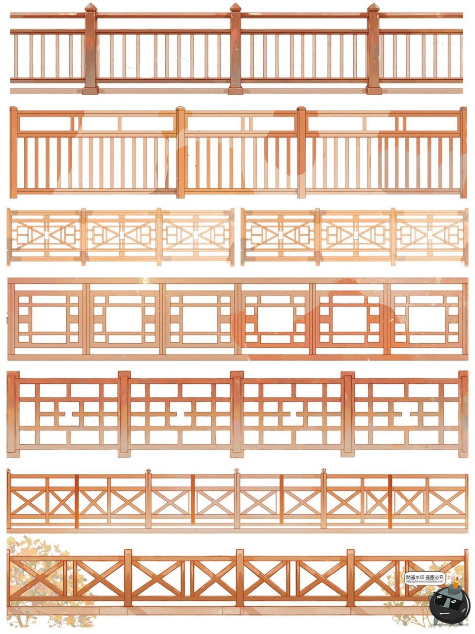 图片[14]-卡通游戏古风木质栏杆围栏雕栏玉砌护栏免抠PNG透明背景装饰素材-设计猿