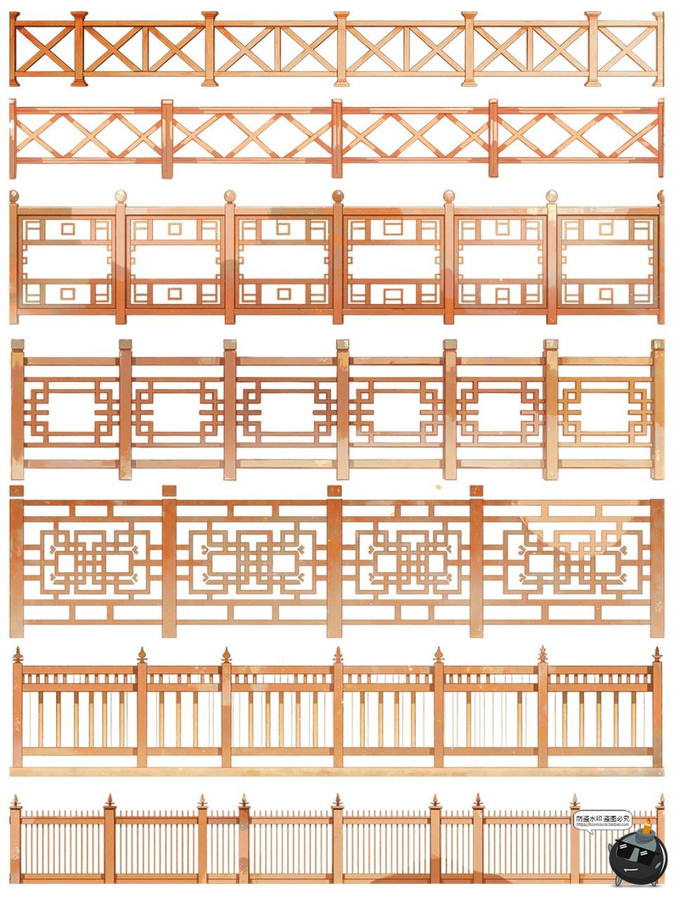 图片[15]-卡通游戏古风木质栏杆围栏雕栏玉砌护栏免抠PNG透明背景装饰素材-设计猿