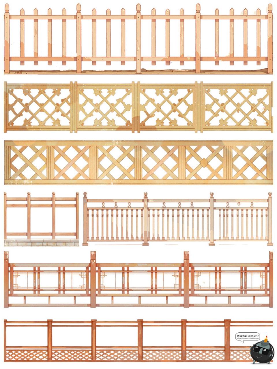 图片[16]-卡通游戏古风木质栏杆围栏雕栏玉砌护栏免抠PNG透明背景装饰素材-设计猿