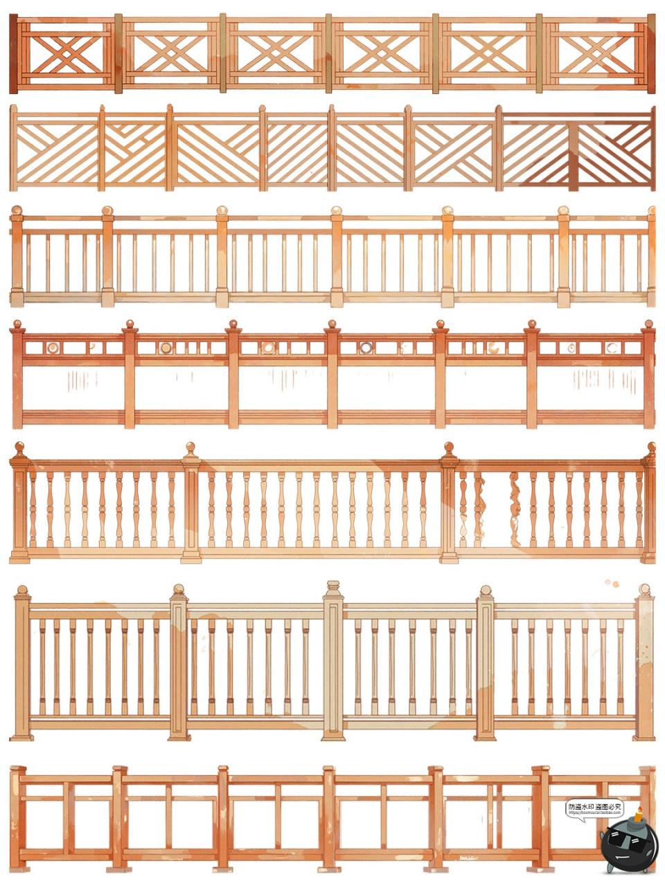 图片[18]-卡通游戏古风木质栏杆围栏雕栏玉砌护栏免抠PNG透明背景装饰素材-设计猿