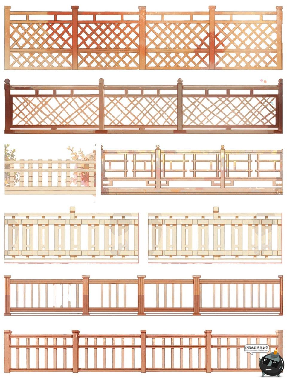 图片[19]-卡通游戏古风木质栏杆围栏雕栏玉砌护栏免抠PNG透明背景装饰素材-设计猿
