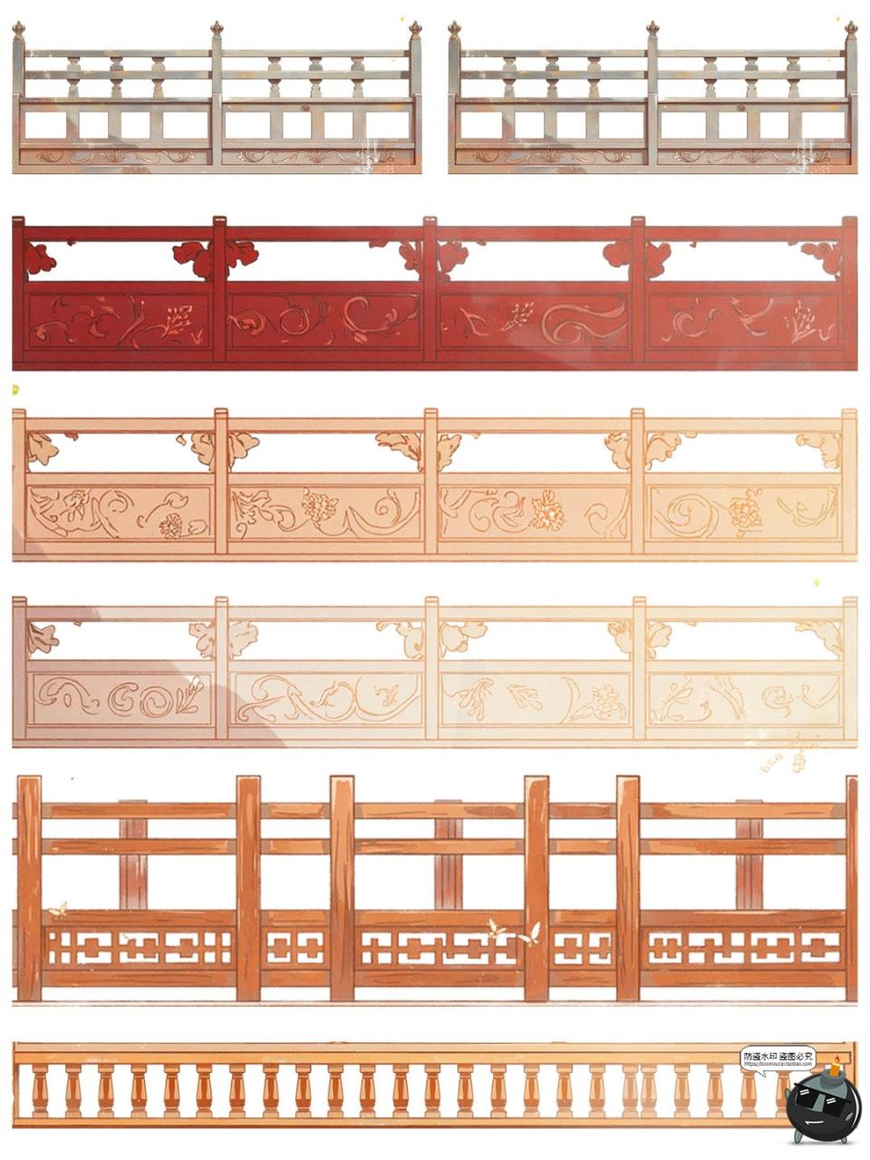 图片[22]-卡通游戏古风木质栏杆围栏雕栏玉砌护栏免抠PNG透明背景装饰素材-设计猿