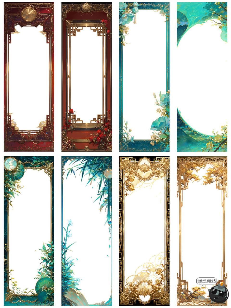 图片[3]-动漫古风植物条形边框侧边栏书签文本框美工手账海报PNG免抠素材-设计猿