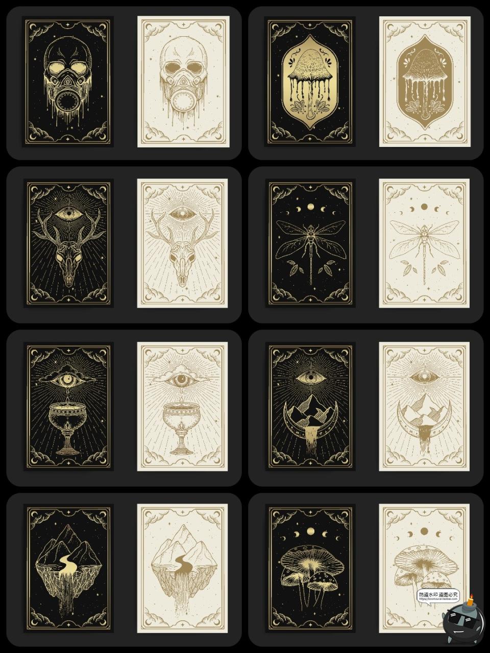 图片[1]-复古欧式卡牌线稿古典宇宙符号装饰插画卡片背景图案AI矢量素材图-设计猿