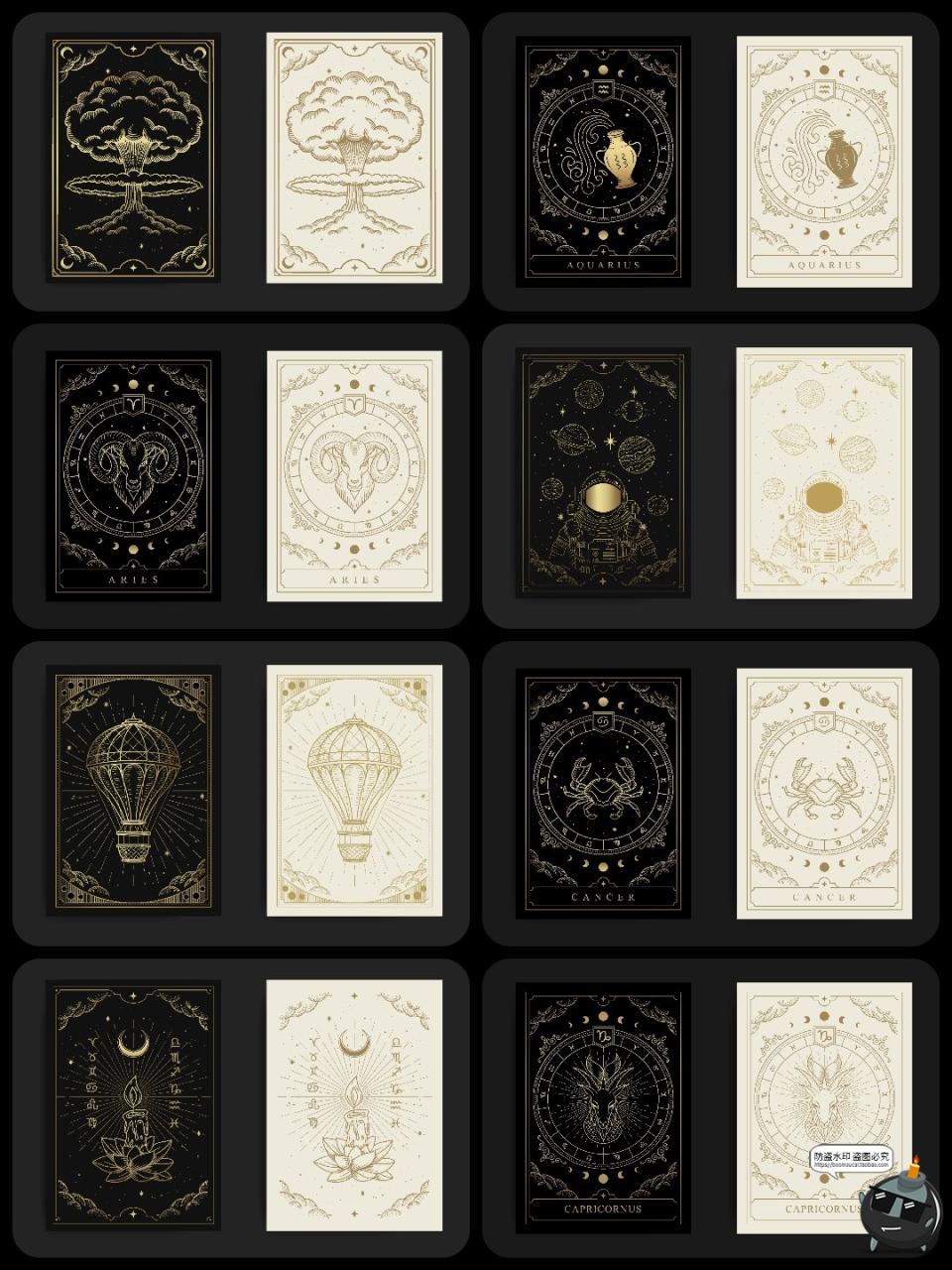 图片[2]-复古欧式卡牌线稿古典宇宙符号装饰插画卡片背景图案AI矢量素材图-设计猿