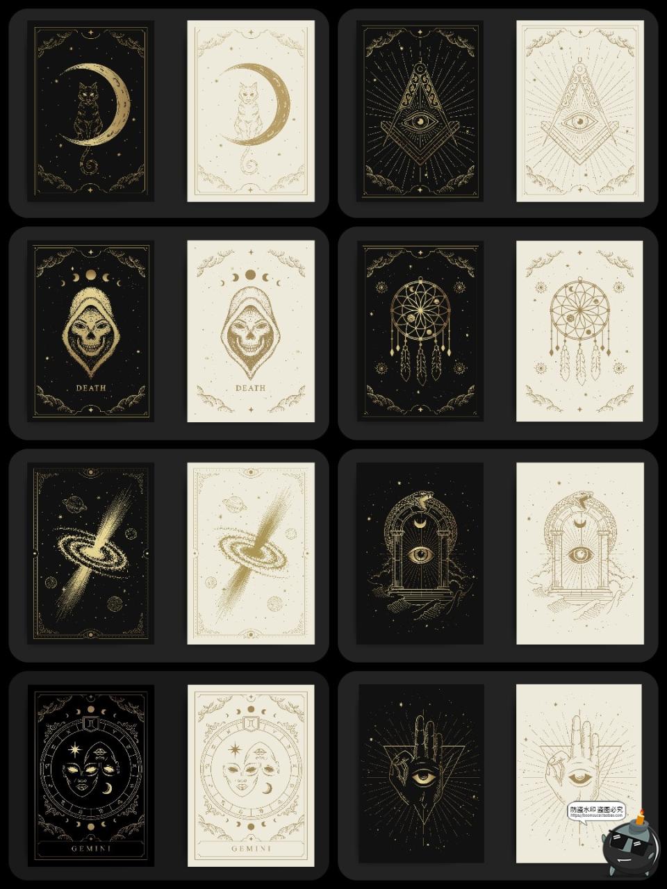 图片[3]-复古欧式卡牌线稿古典宇宙符号装饰插画卡片背景图案AI矢量素材图-设计猿