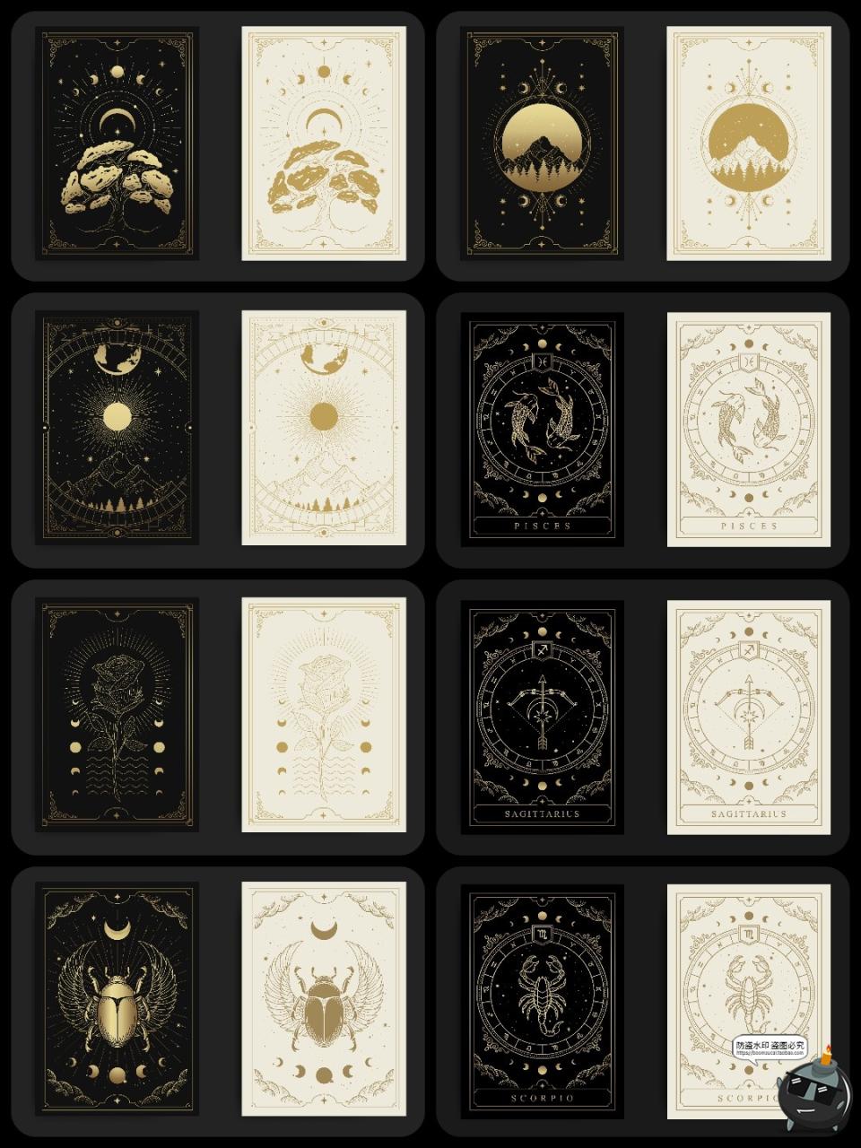 图片[5]-复古欧式卡牌线稿古典宇宙符号装饰插画卡片背景图案AI矢量素材图-设计猿