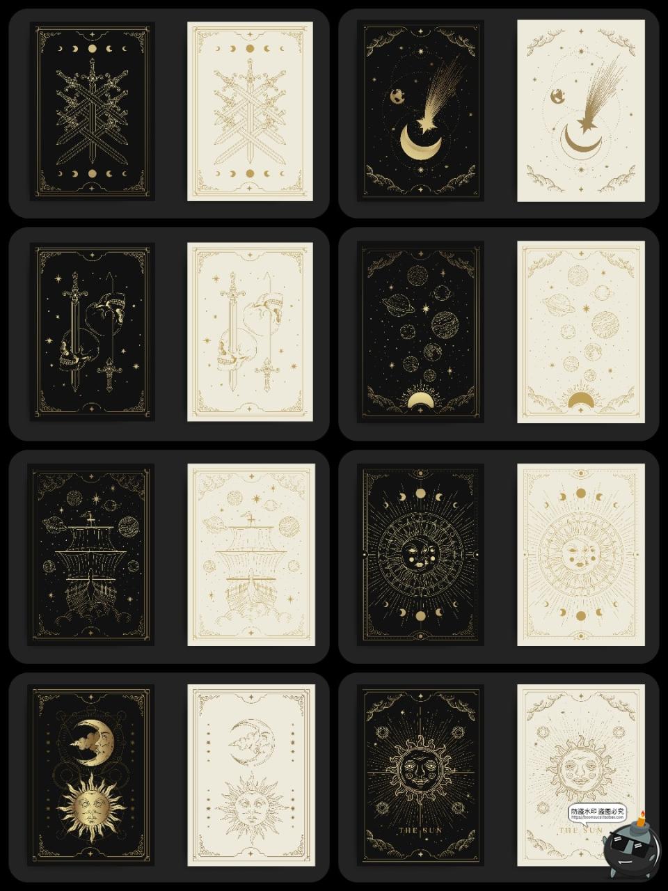 图片[6]-复古欧式卡牌线稿古典宇宙符号装饰插画卡片背景图案AI矢量素材图-设计猿