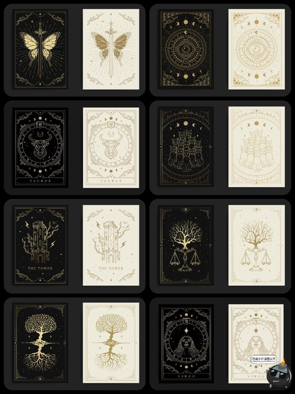 图片[7]-复古欧式卡牌线稿古典宇宙符号装饰插画卡片背景图案AI矢量素材图-设计猿