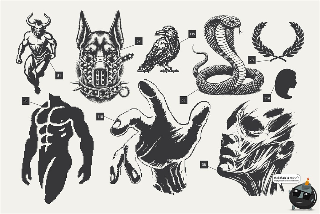 图片[2]-暗黑哥特恐怖神秘像素半色调噪点艺术插图插画PNG免抠AI矢量素材-设计猿