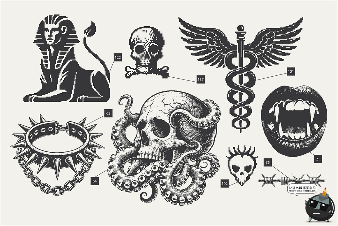 图片[3]-暗黑哥特恐怖神秘像素半色调噪点艺术插图插画PNG免抠AI矢量素材-设计猿