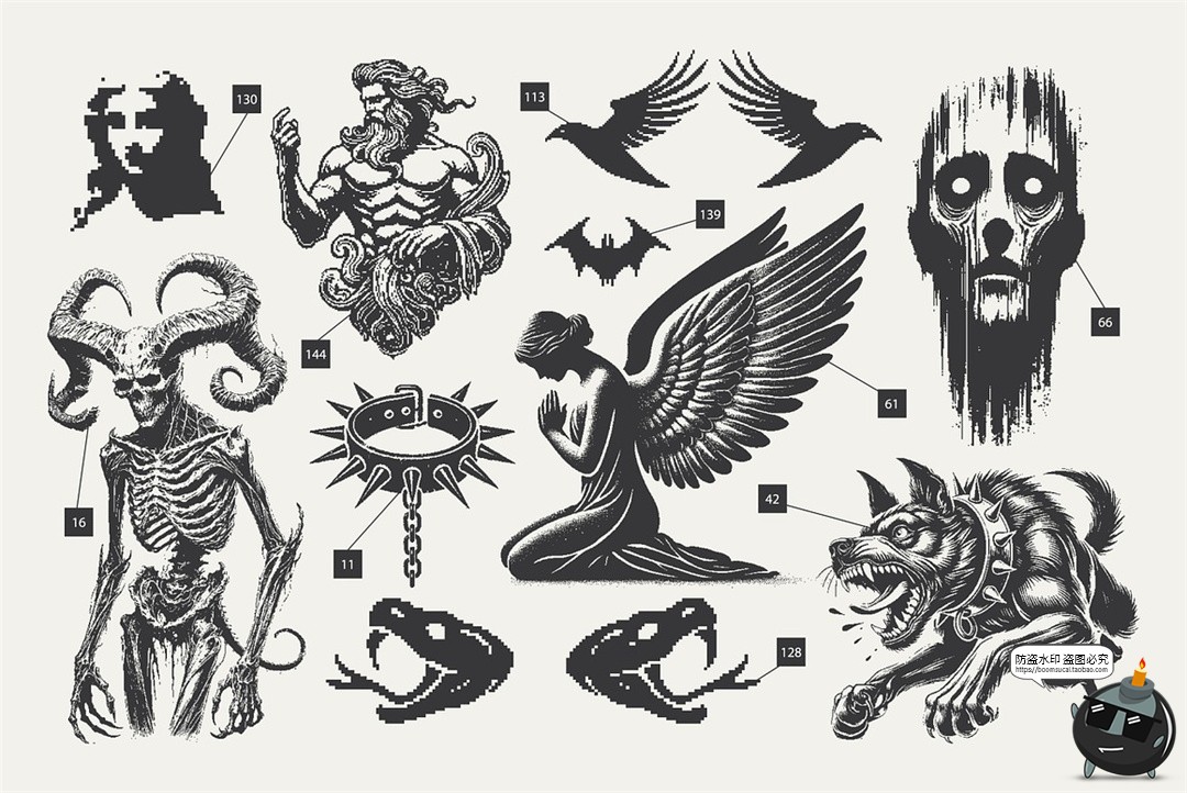 图片[4]-暗黑哥特恐怖神秘像素半色调噪点艺术插图插画PNG免抠AI矢量素材-设计猿