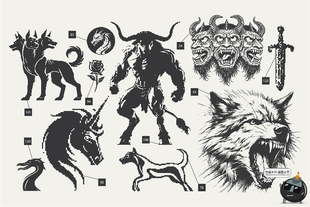 图片[5]-暗黑哥特恐怖神秘像素半色调噪点艺术插图插画PNG免抠AI矢量素材-设计猿