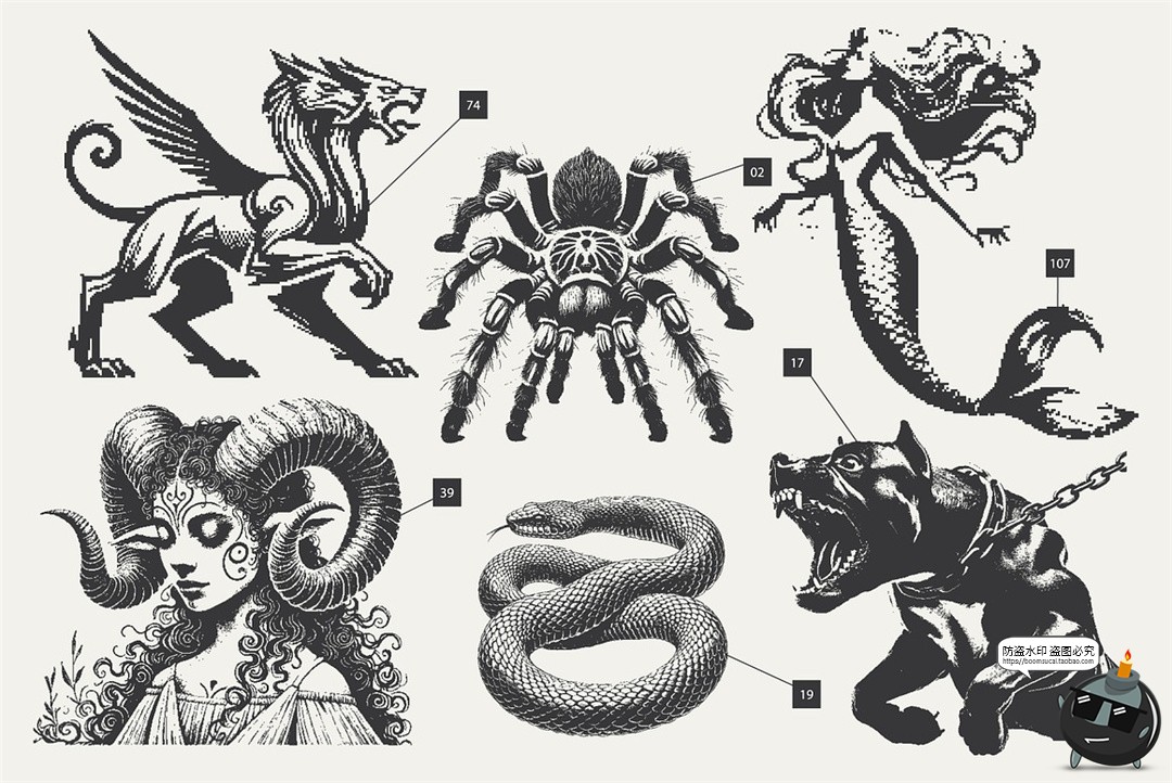 图片[7]-暗黑哥特恐怖神秘像素半色调噪点艺术插图插画PNG免抠AI矢量素材-设计猿