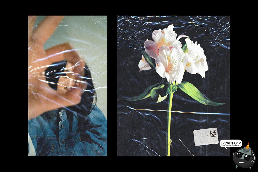 图片[6]-潮流复古做旧塑料纸薄膜黑底叠层褶皱肌理底纹JPG图片合成素材图-设计猿