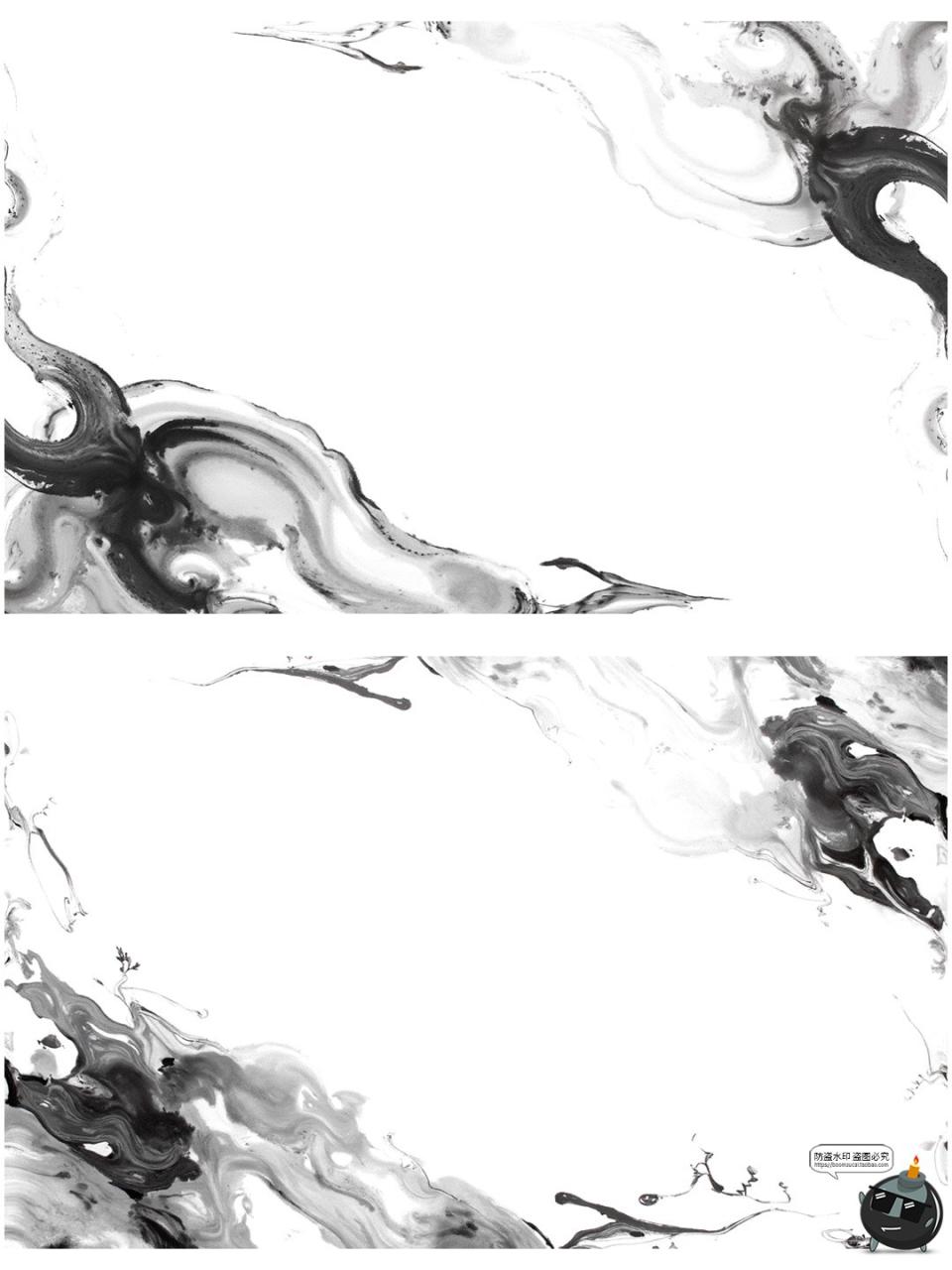 图片[2]-中国风水墨边框复古花枝竹叶长方形黑墨花卉诗意边框png免抠素材-设计猿