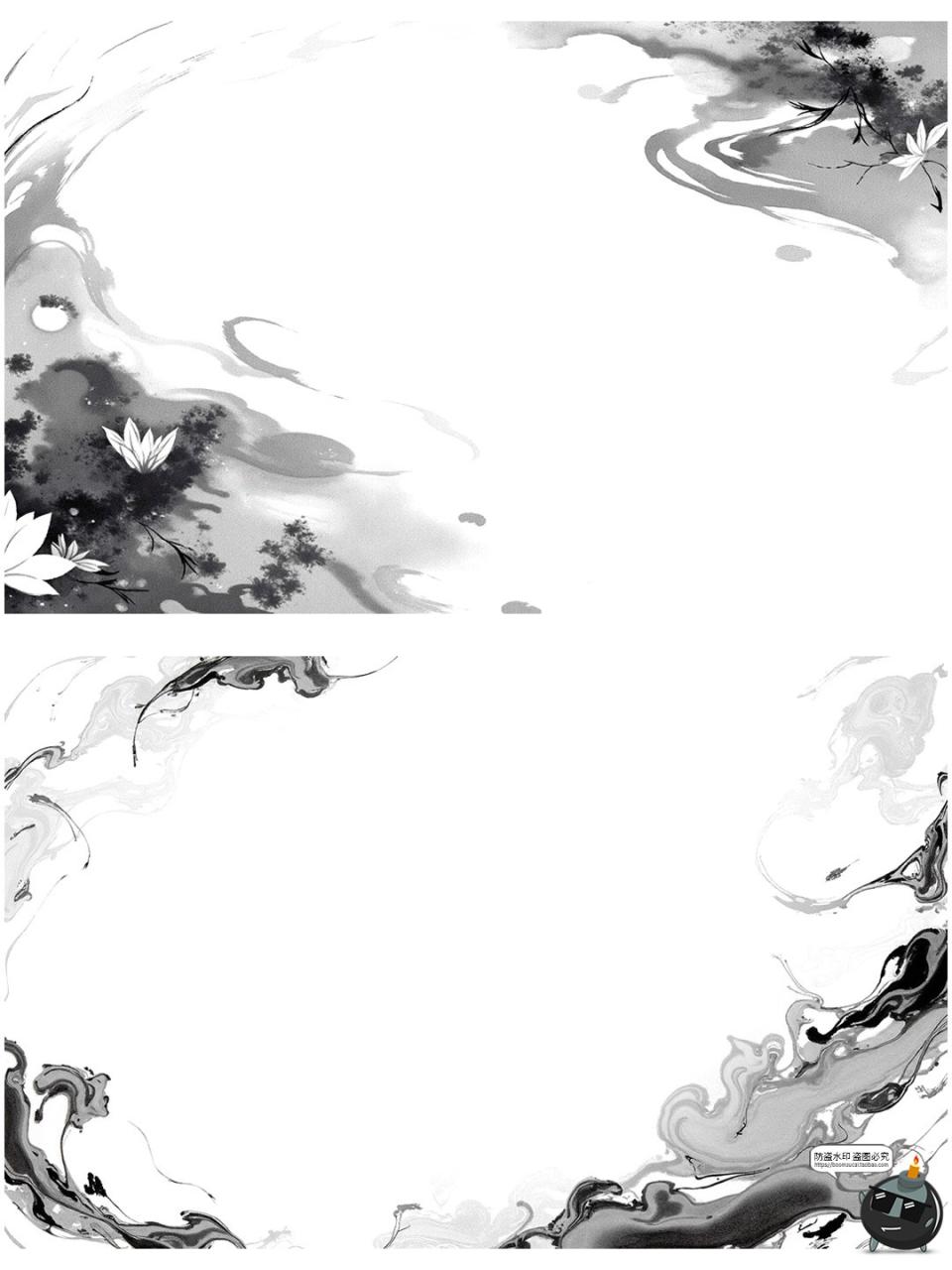 图片[3]-中国风水墨边框复古花枝竹叶长方形黑墨花卉诗意边框png免抠素材-设计猿