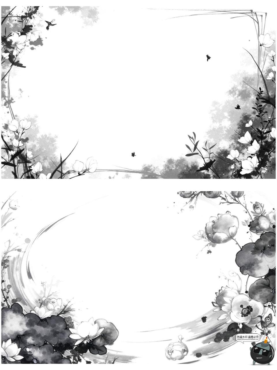 图片[6]-中国风水墨边框复古花枝竹叶长方形黑墨花卉诗意边框png免抠素材-设计猿