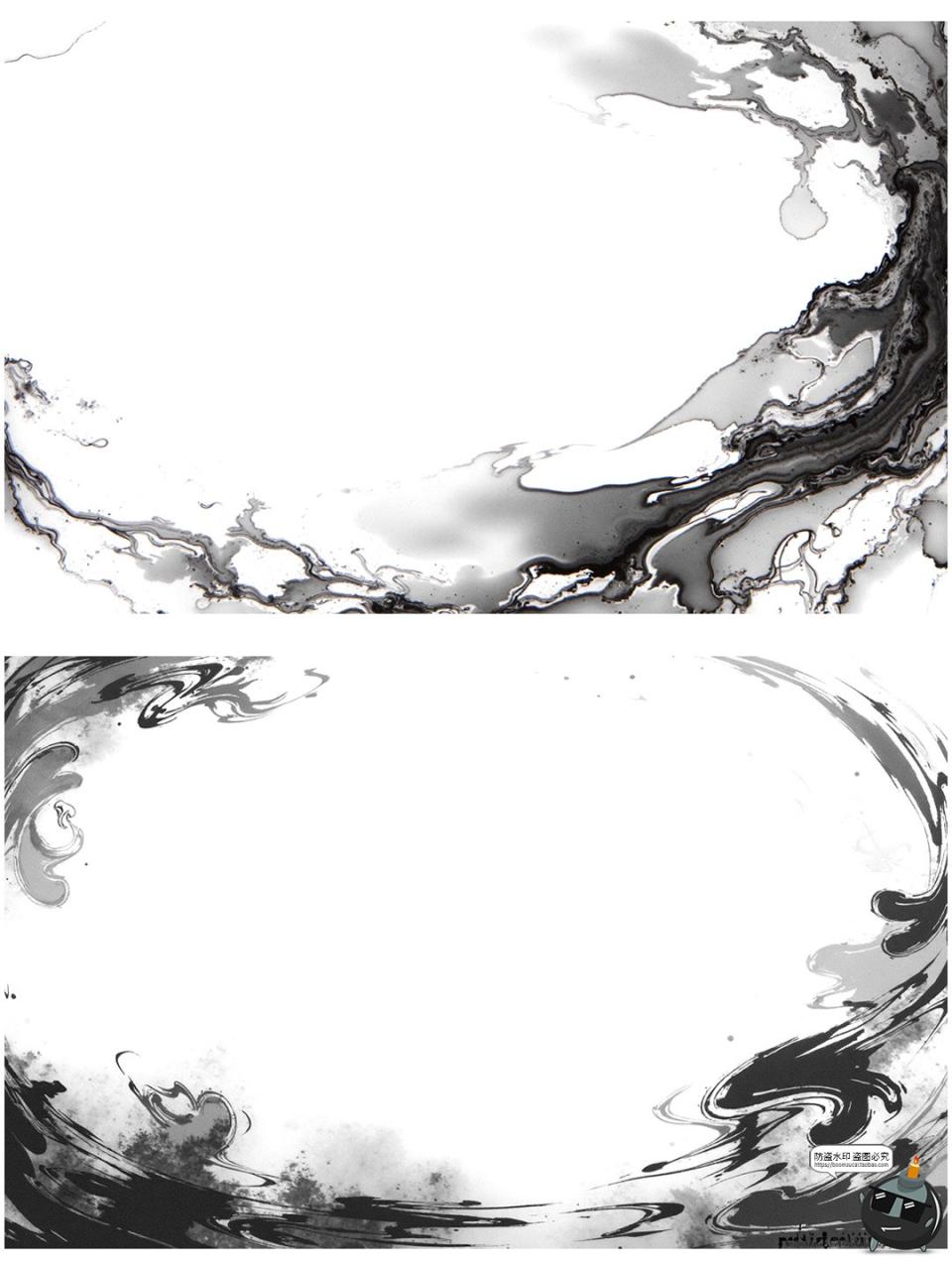 图片[7]-中国风水墨边框复古花枝竹叶长方形黑墨花卉诗意边框png免抠素材-设计猿