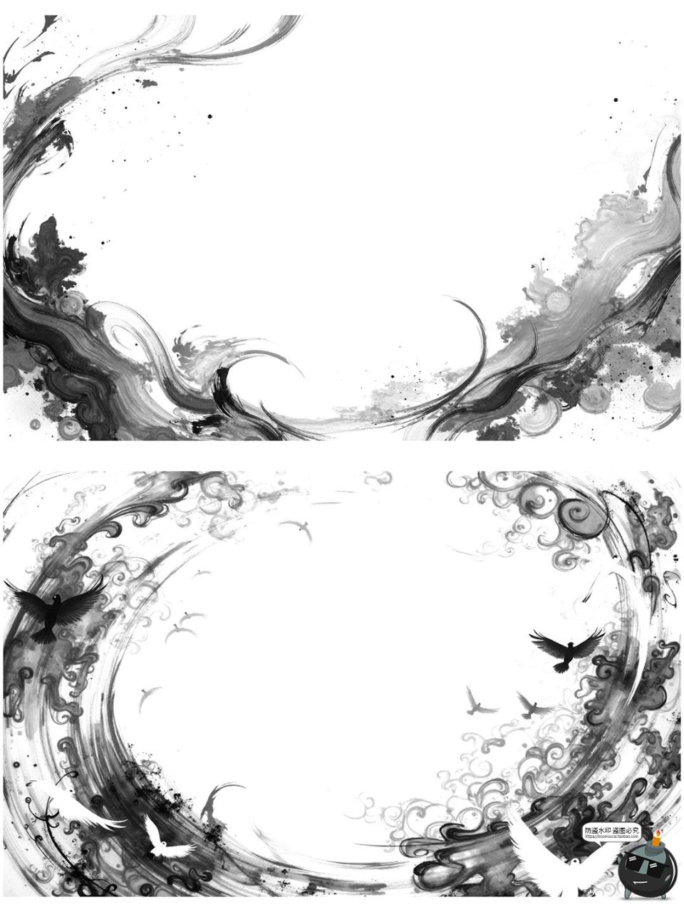 图片[8]-中国风水墨边框复古花枝竹叶长方形黑墨花卉诗意边框png免抠素材-设计猿