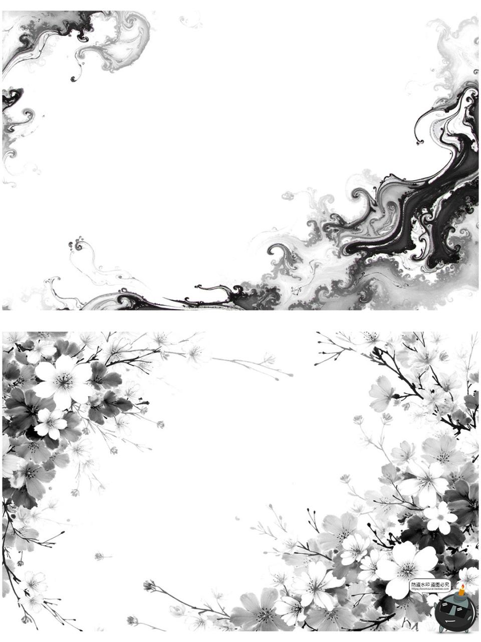 图片[9]-中国风水墨边框复古花枝竹叶长方形黑墨花卉诗意边框png免抠素材-设计猿