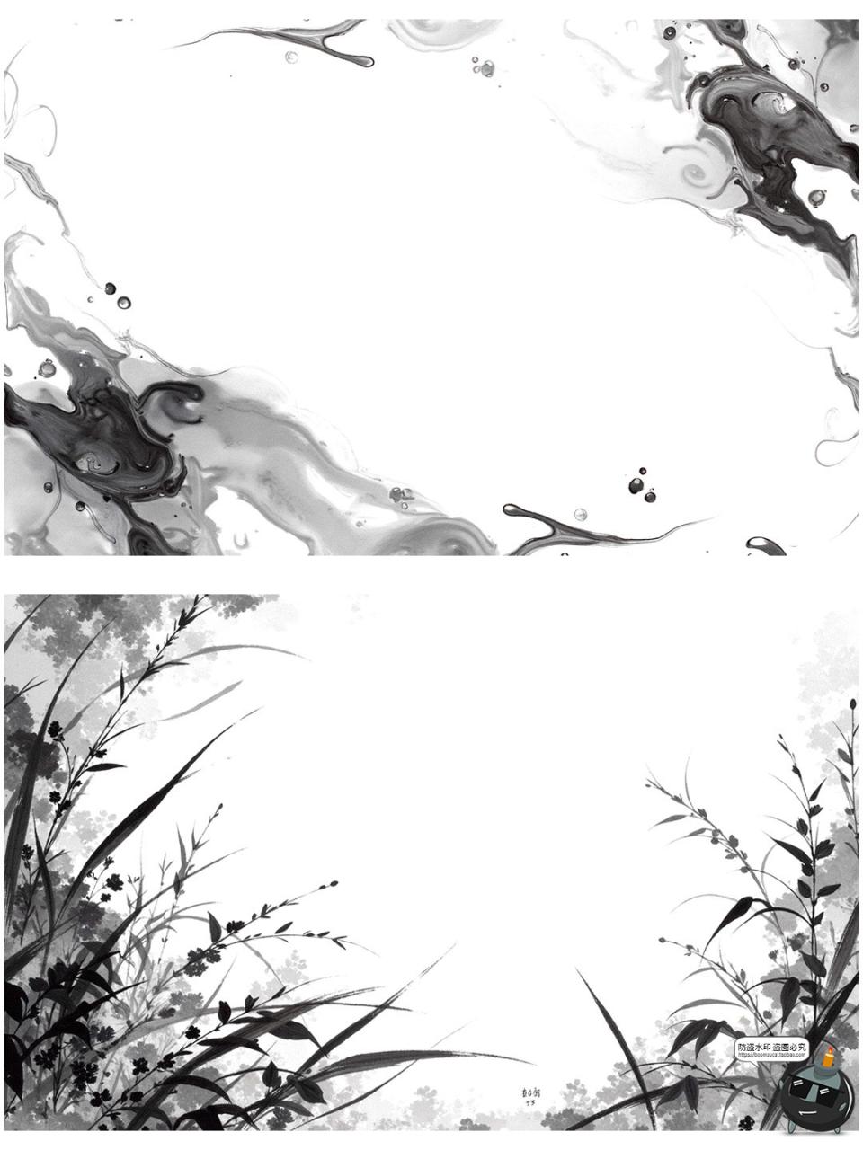 图片[10]-中国风水墨边框复古花枝竹叶长方形黑墨花卉诗意边框png免抠素材-设计猿