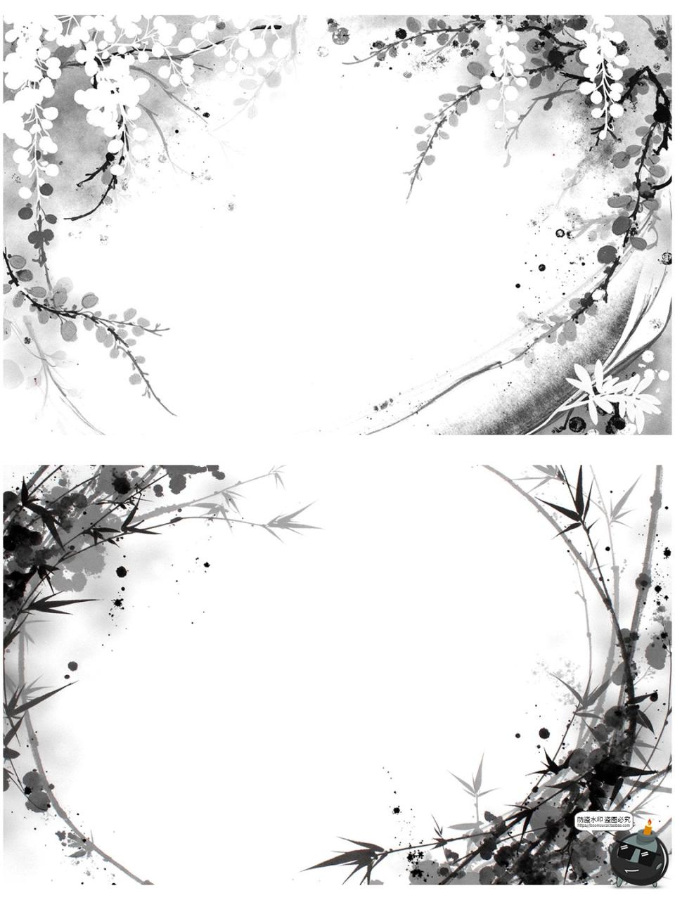 图片[11]-中国风水墨边框复古花枝竹叶长方形黑墨花卉诗意边框png免抠素材-设计猿