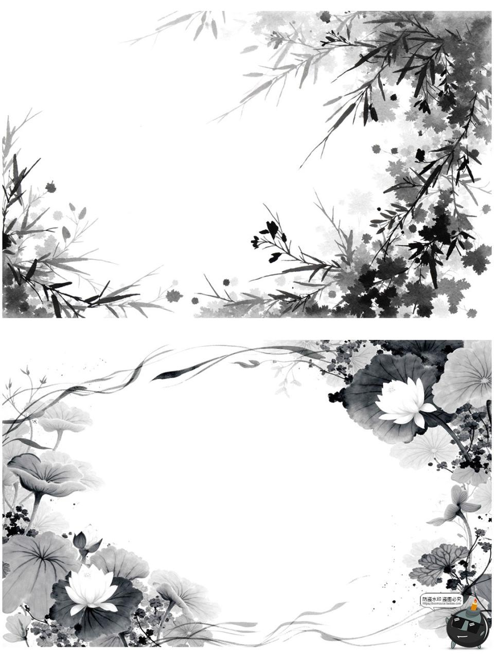 图片[12]-中国风水墨边框复古花枝竹叶长方形黑墨花卉诗意边框png免抠素材-设计猿