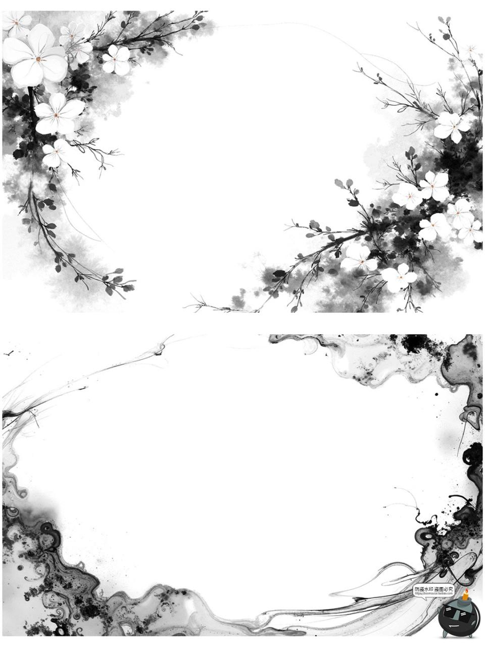 图片[13]-中国风水墨边框复古花枝竹叶长方形黑墨花卉诗意边框png免抠素材-设计猿